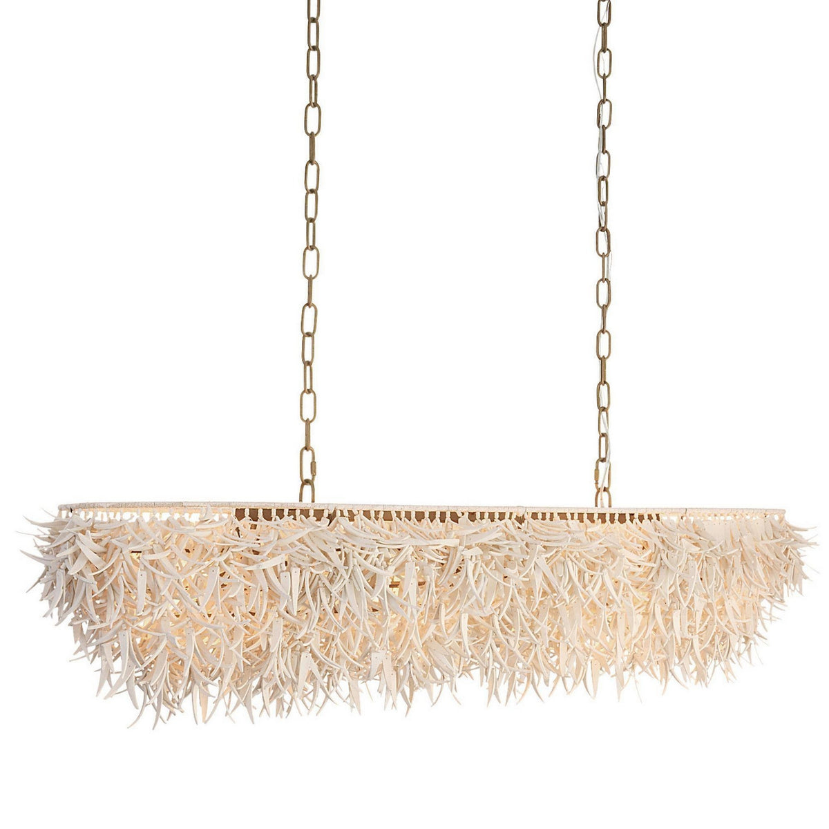Cabo Six Light Linear Chandelier in Ivory/Antique Brass