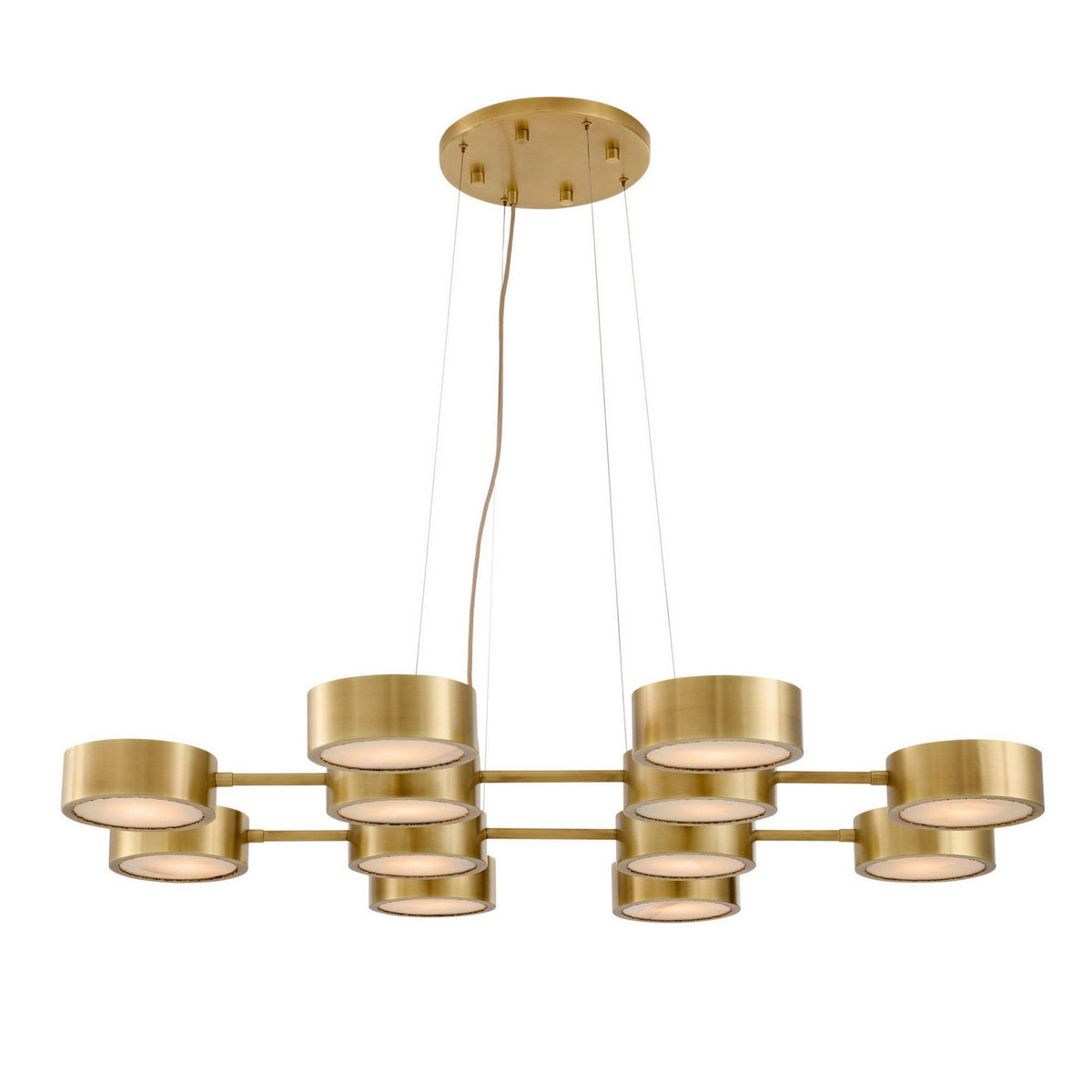 Wright Grid 12 Light Chandelier in Antique Brass/White
