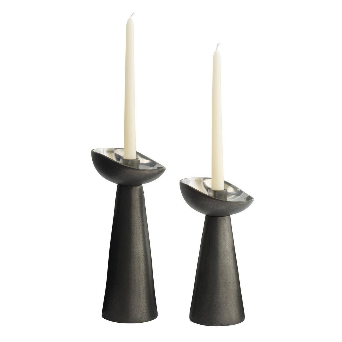 Argemone Candle Holders, Set of 2 in Blackened/Polished Silver