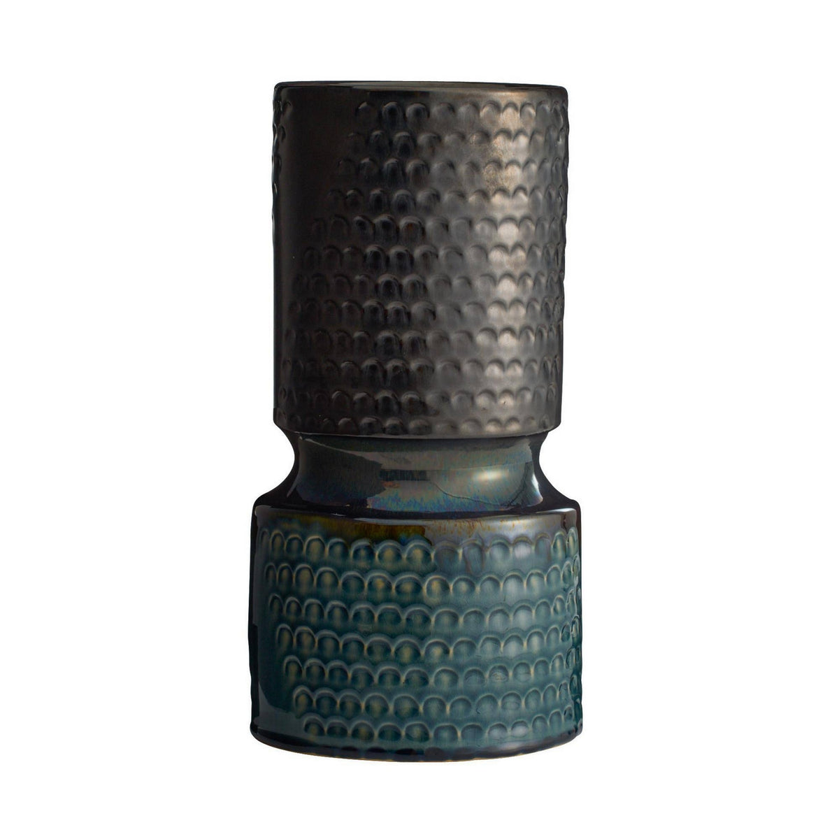 Cliff Vases, Set of 2 in Gunmetal & Teal Reactive