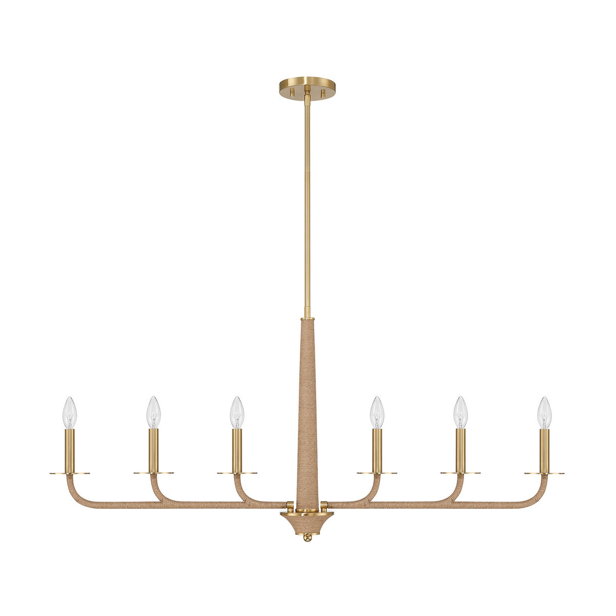 Cannon Six Light Chandelier in Warm Brass/Rope