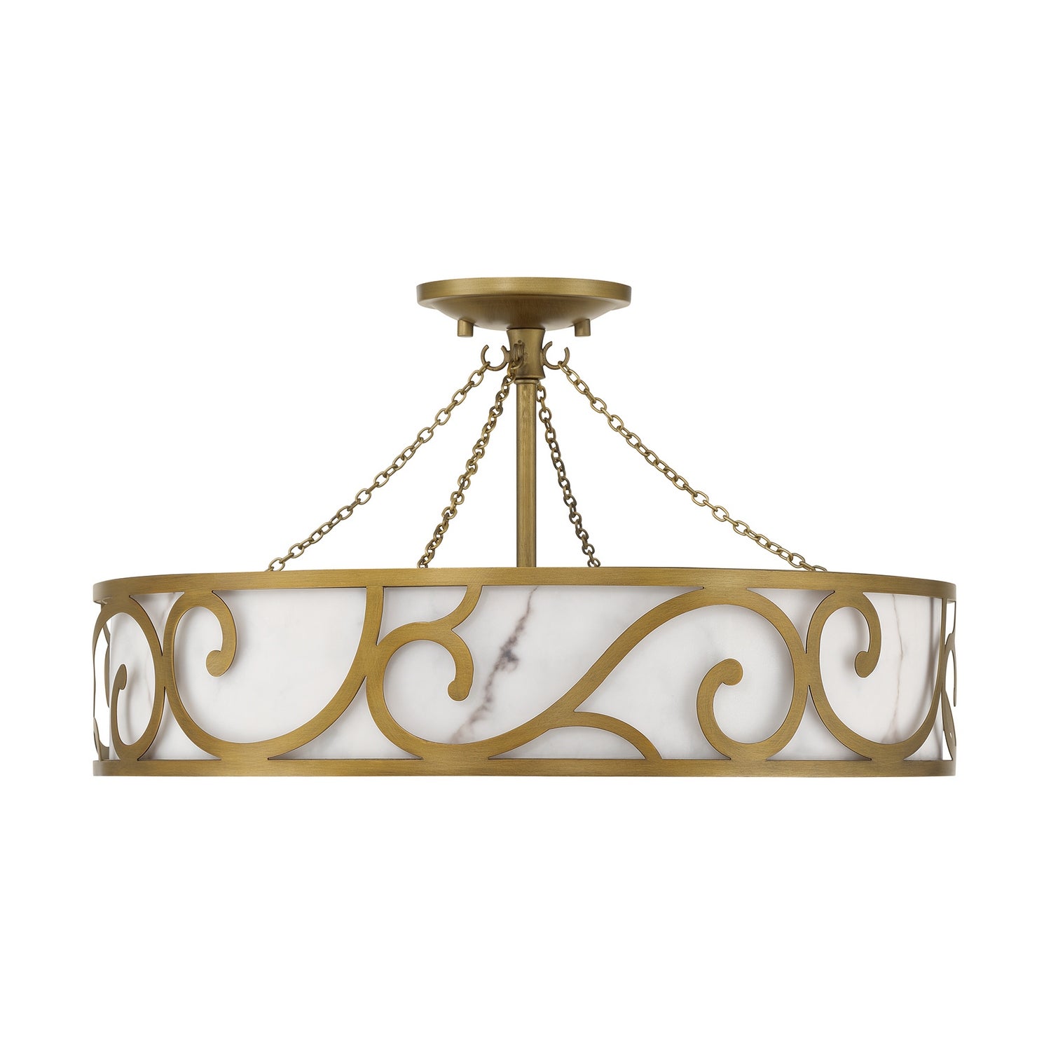 Plafonnier six lumières Halstead semi-encastré, finition patine antique