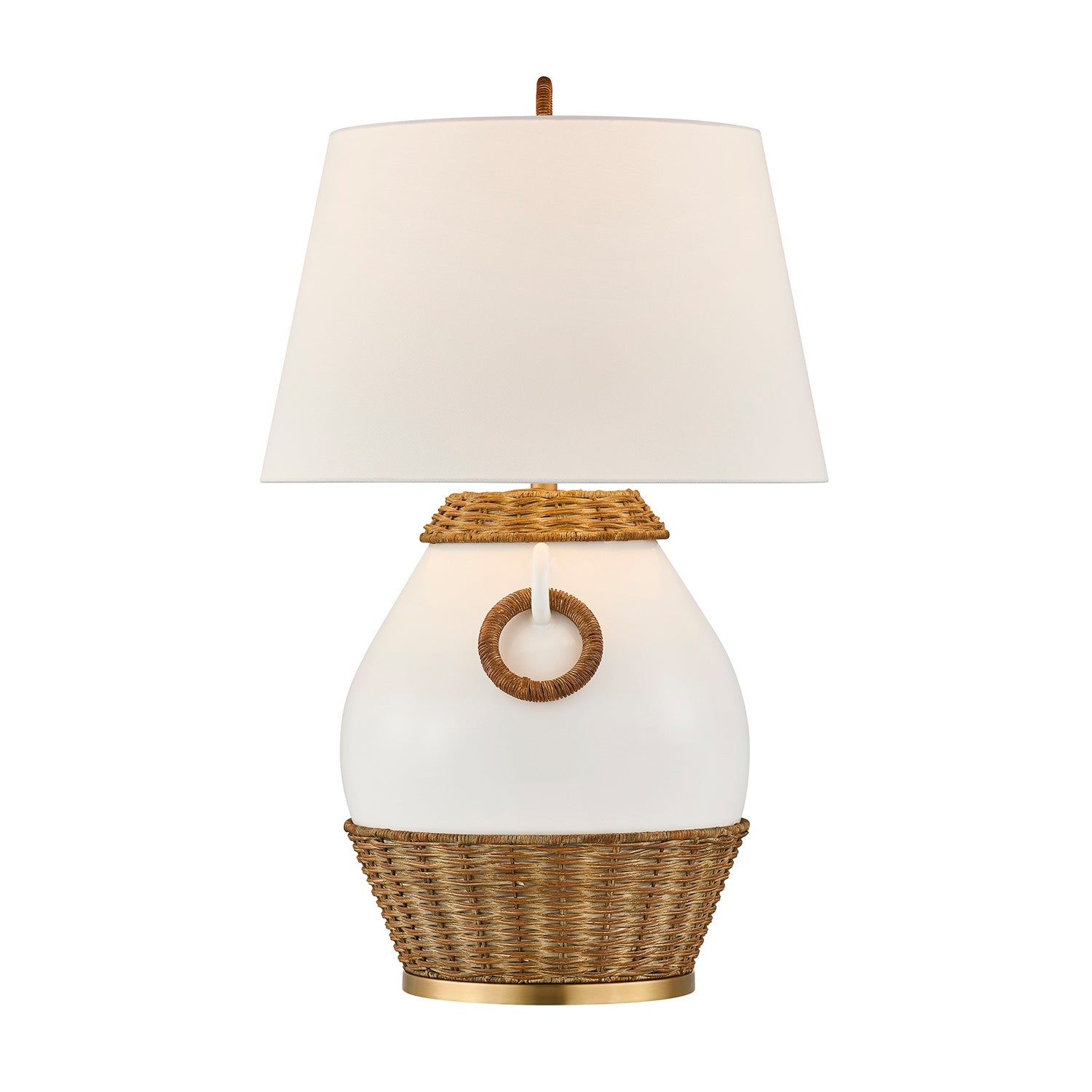 Lampe de table à une ampoule Penelope en blanc et rotin