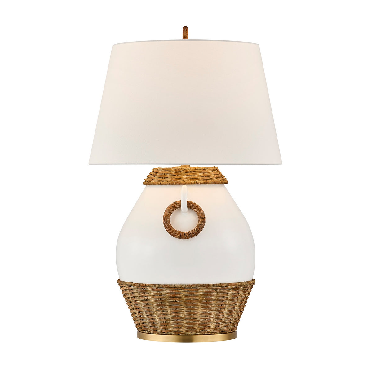 Lampe de table à une ampoule Penelope en blanc et rotin