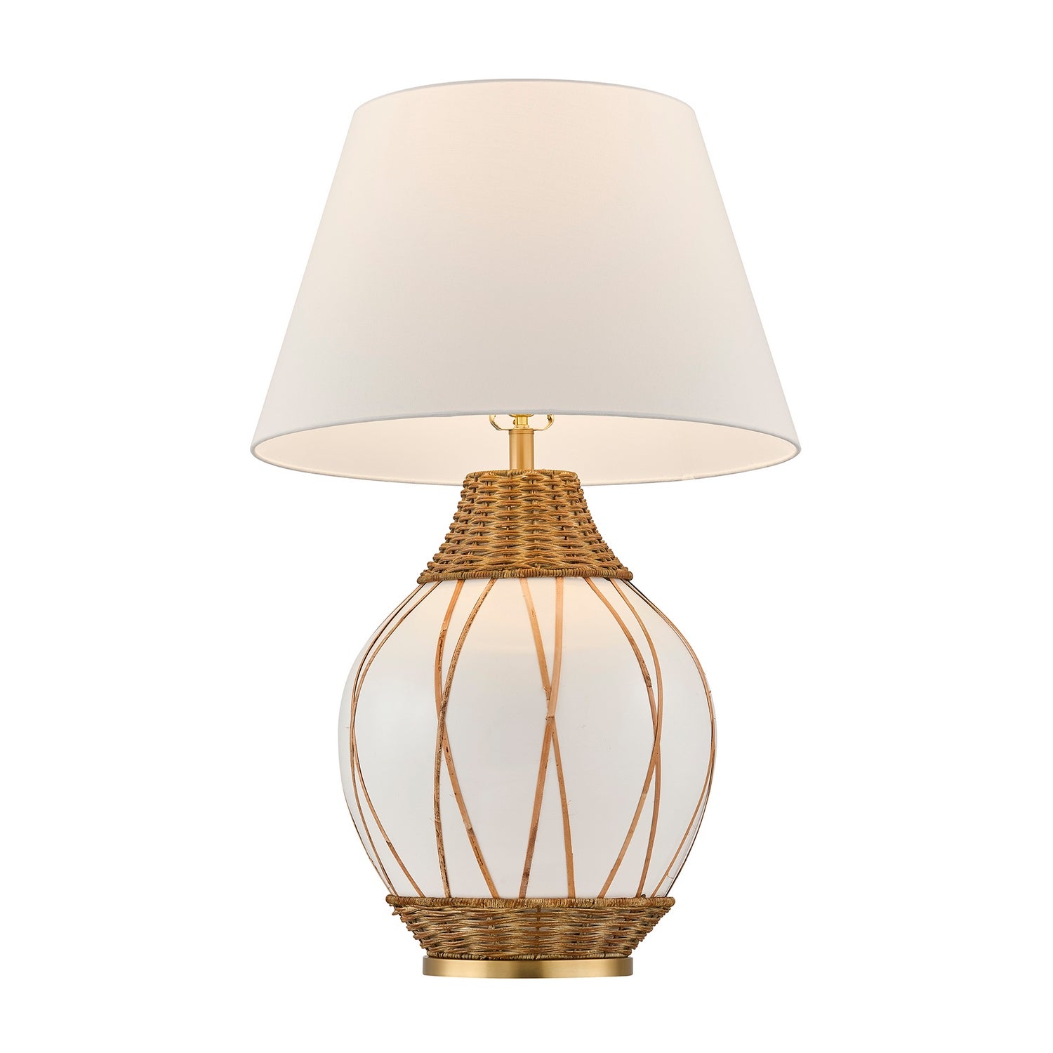 Josephine One Light Table Lamp in White and Rattan