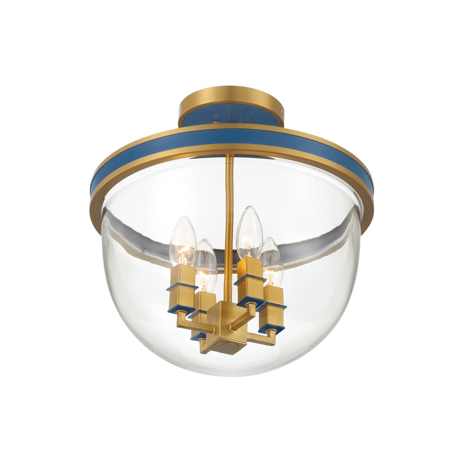 Herrick Four Light Semi Flush Mount in Luxe Gold + Navy
