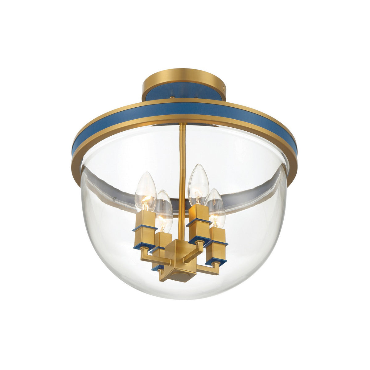 Herrick Four Light Semi Flush Mount in Luxe Gold + Navy