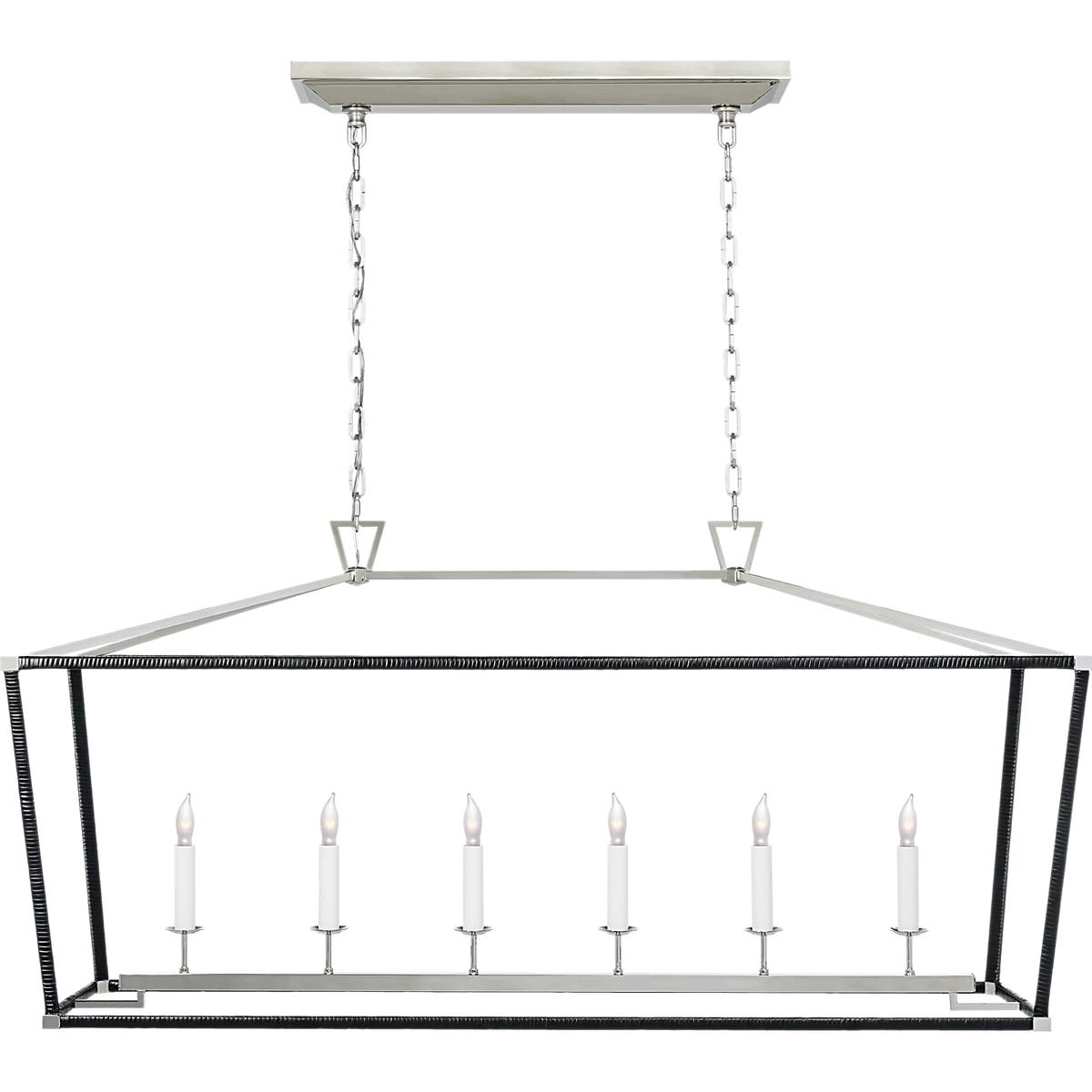 Darlana Large Rattan Wrapped Linear Lantern Polished Nickel w/ Black Rattan