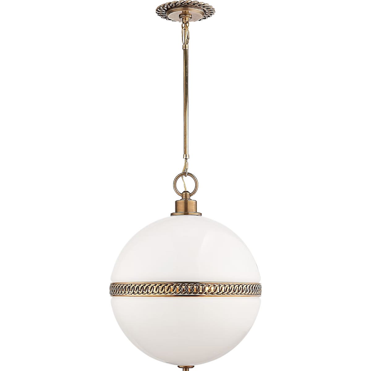 Hendricks Large Globe Pend Natural Brass With White Glass/ RL5402NB-WG