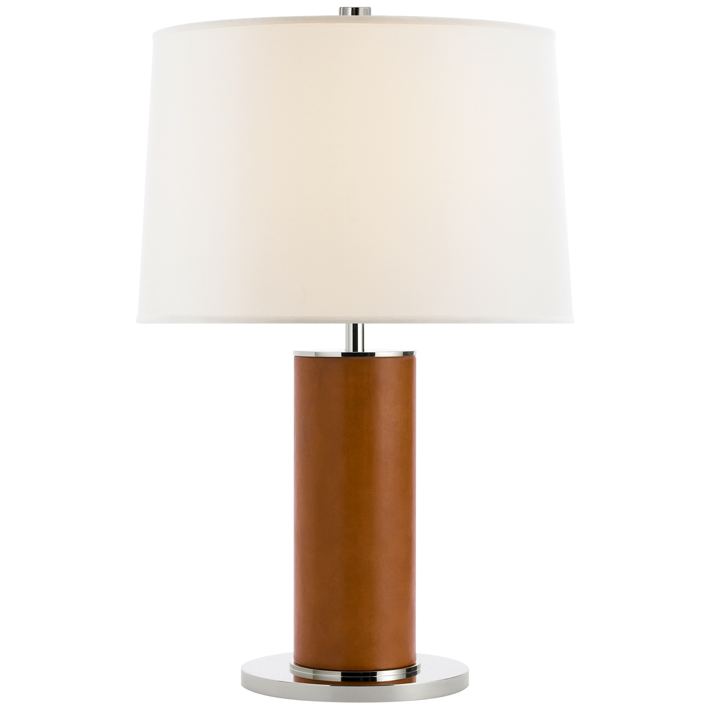Beckford Table Lamp in Saddle Leather with Linen Shade