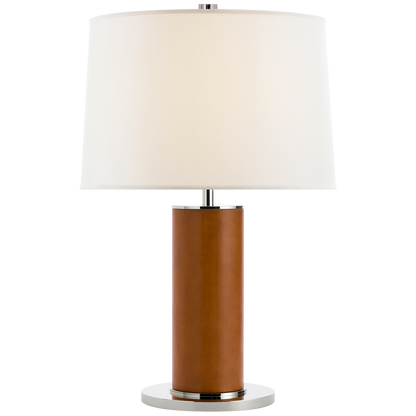 Beckford Table Lamp in Saddle Leather with Linen Shade