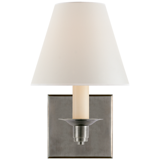 Evans Single Arm Sconce in Antique Nickel with Percale Shade