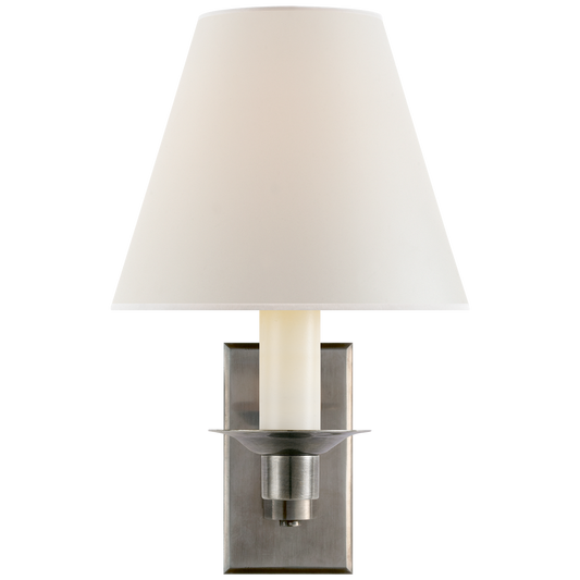 Evans Library Sconce in Antique Nickel with Percale Shade
