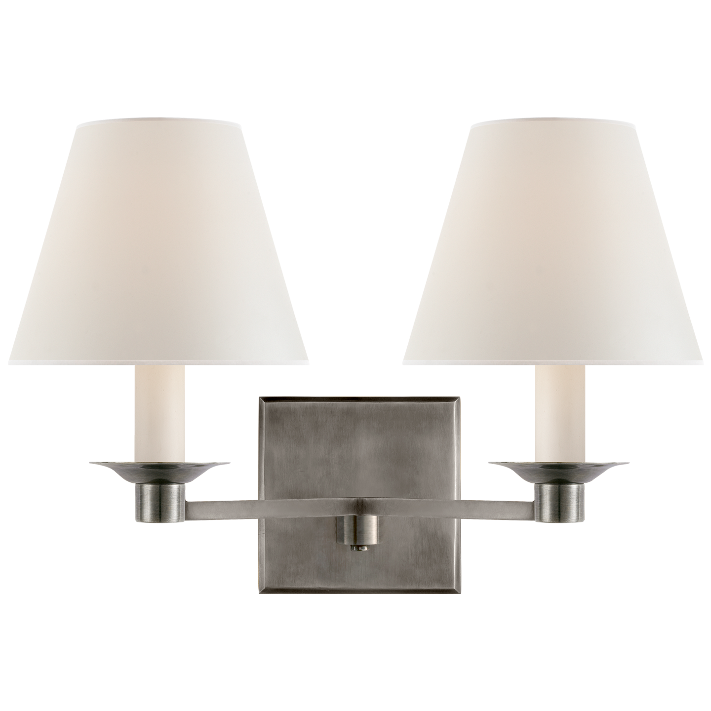 Evans Double Arm Sconce in Antique Nickel with Percale Shade