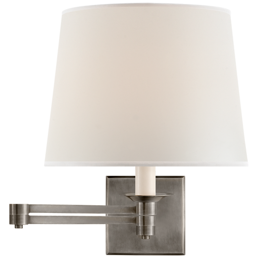 Evans Swing Arm Sconce in Antique Nickel with Percale Shade