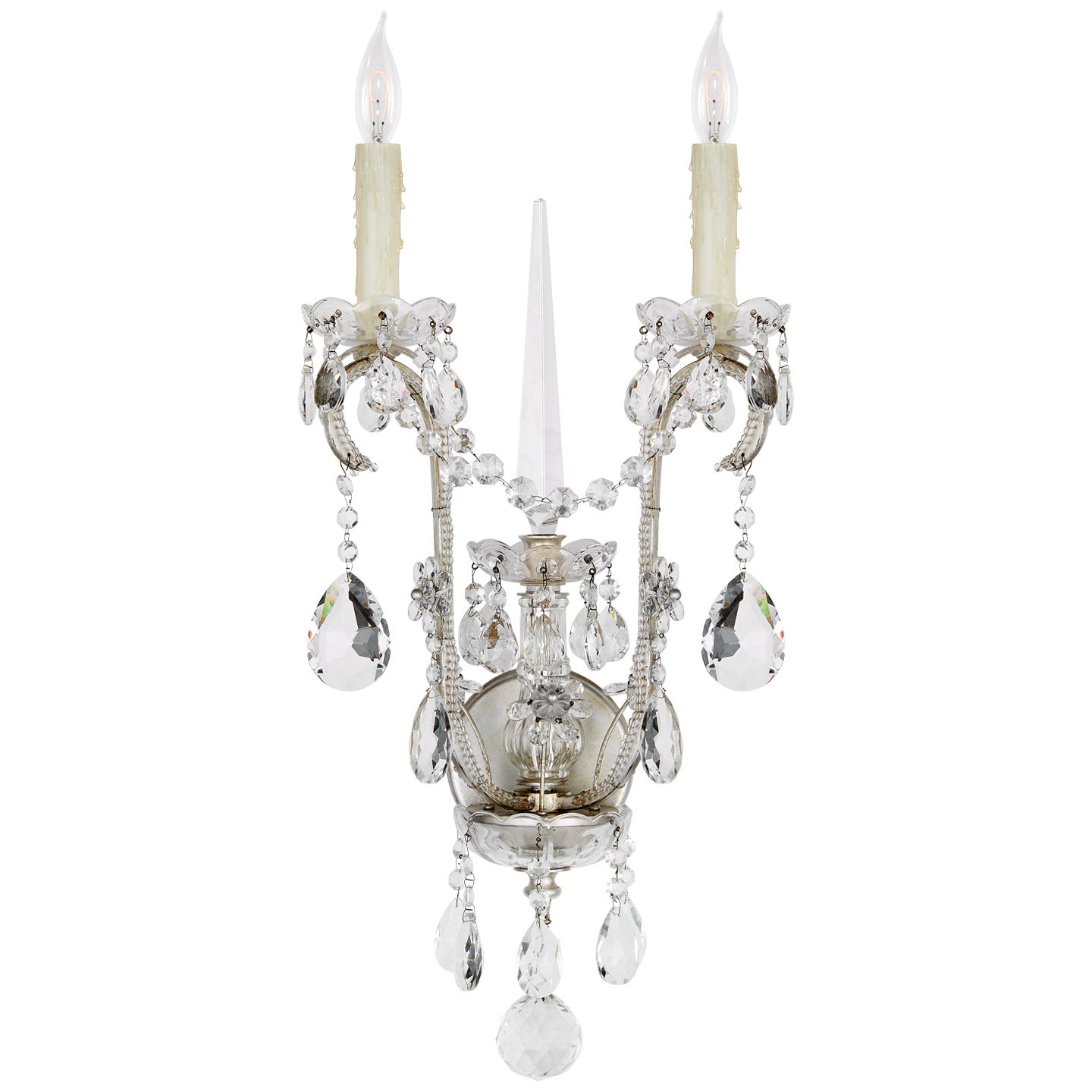 Alessandra Large Chandelier Sconce in Antique Silver Leaf with Crystal