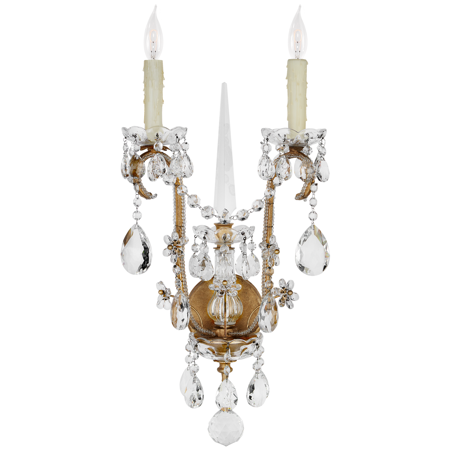 Alessandra Large Chandelier Sconce in Gilded Iron with Crystal
