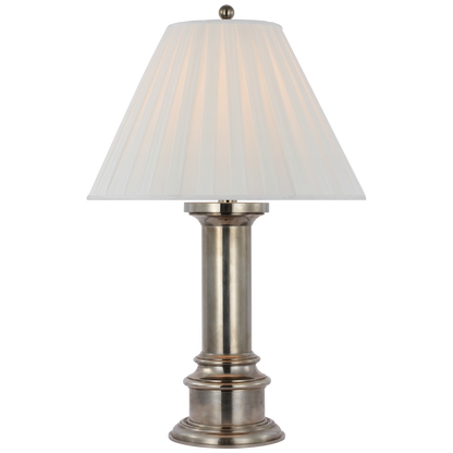 Hammett Large Table Lamp in Butler's Silver with Silk Box Pleat Shade