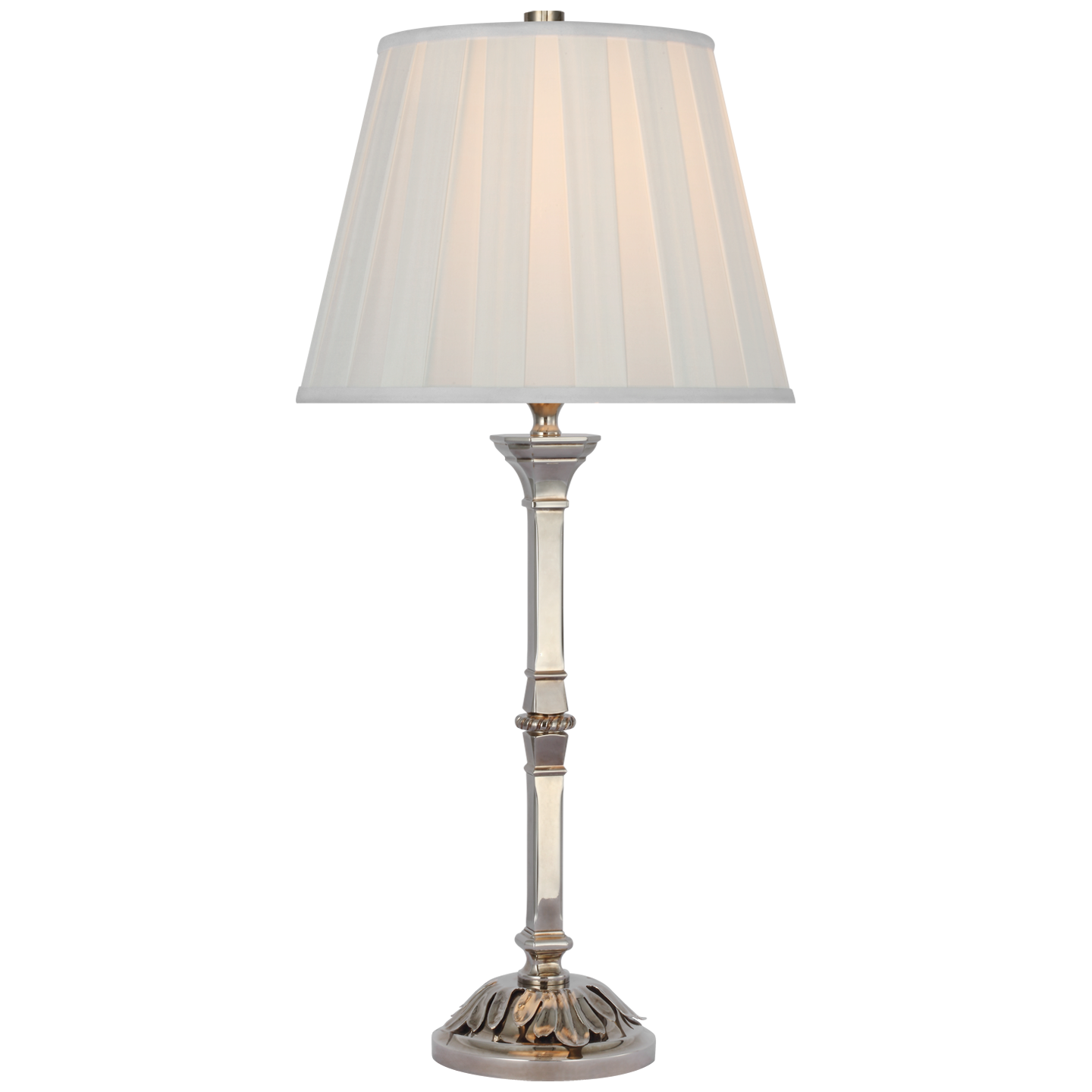Doris Medium Table Lamp in Butler's Silver with Silk Box Pleat Shade