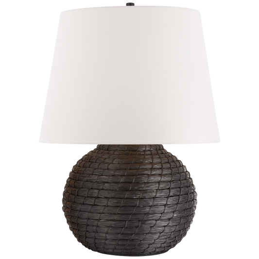 Lohan Medium Table Lamp in Black Rattan with White Paper Shade