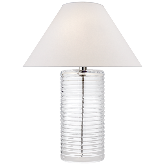 Metropolis Table Lamp in Clear Glass with Silk Shade