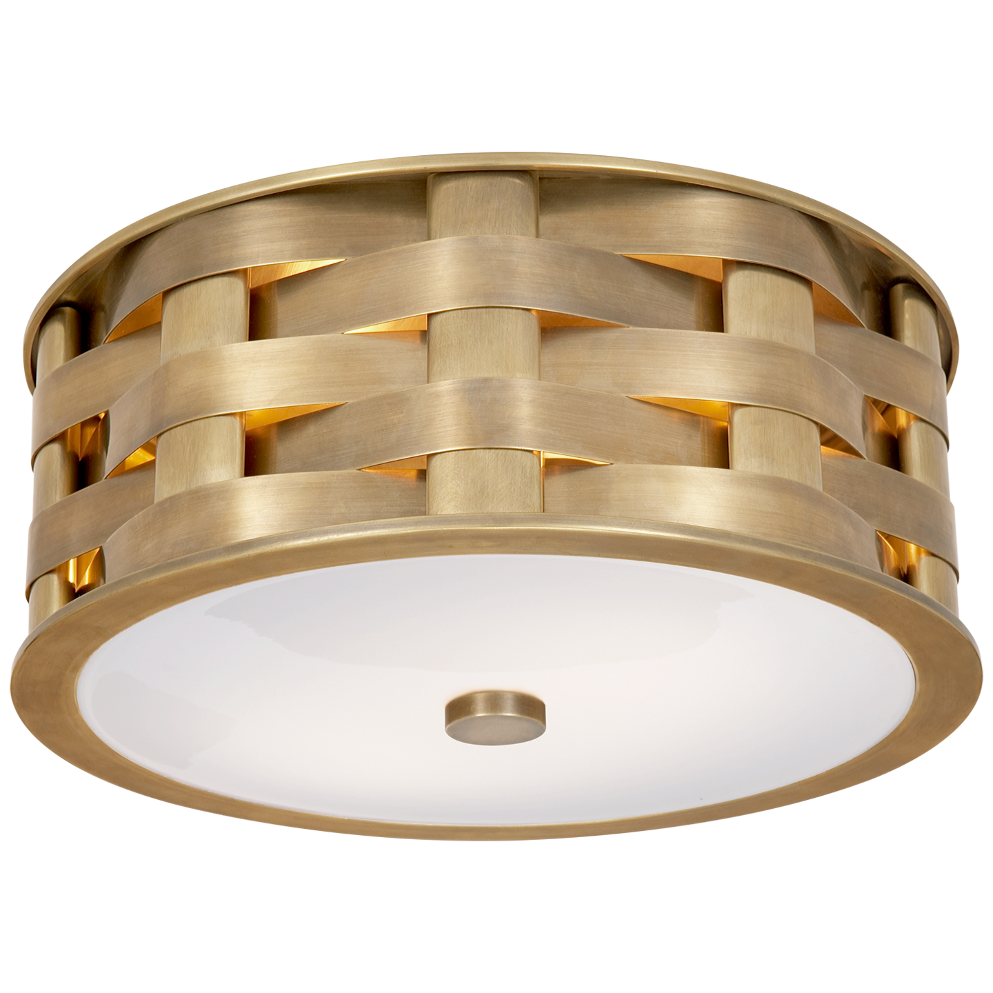 Ella Woven Small Flush Mount in Natural Brass with White Glass