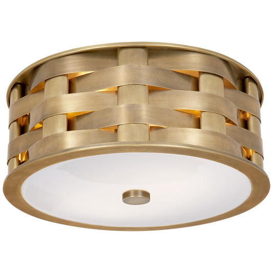 Ella Woven Small Flush Mount in Natural Brass with White Glass