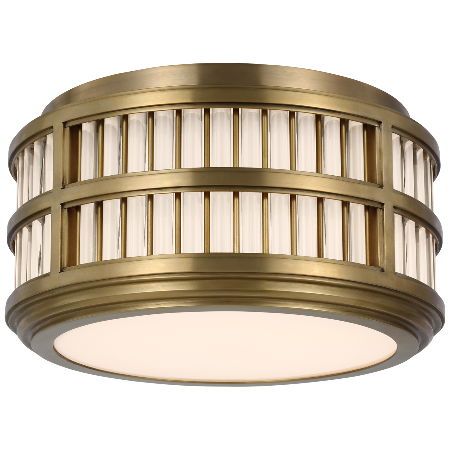 Perren 12" Flush Mount in Natural Brass and Glass Rods
