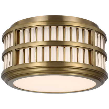 Perren 12" Flush Mount in Natural Brass and Glass Rods