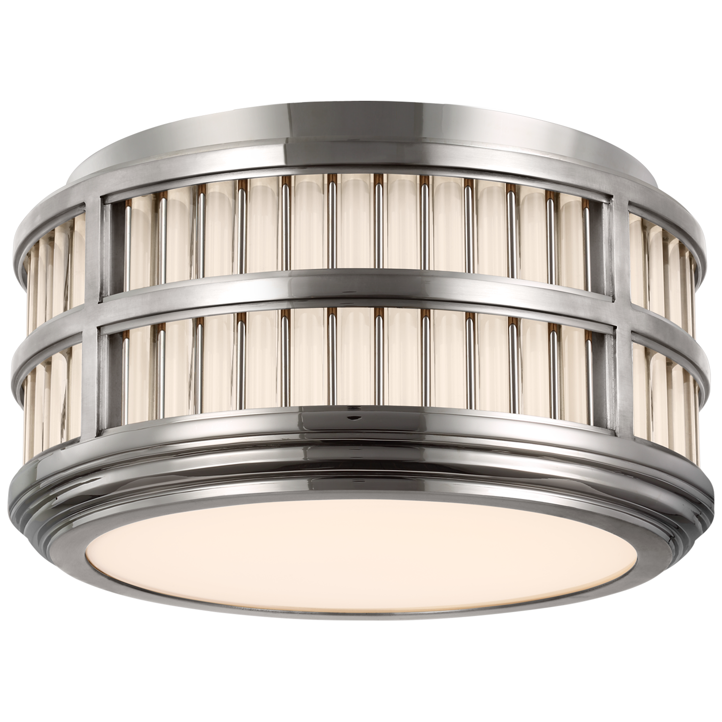 Perren 12" Flush Mount in Polished Nickel and Glass Rods