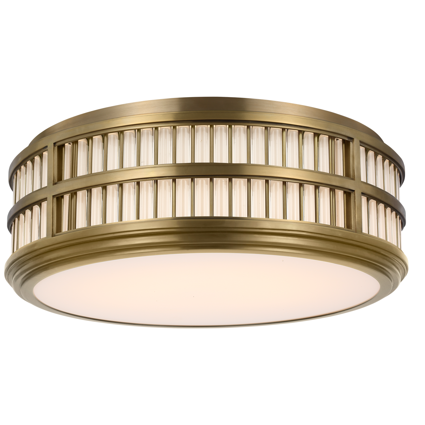 Perren 18" Flush Mount in Natural Brass and Glass Rods