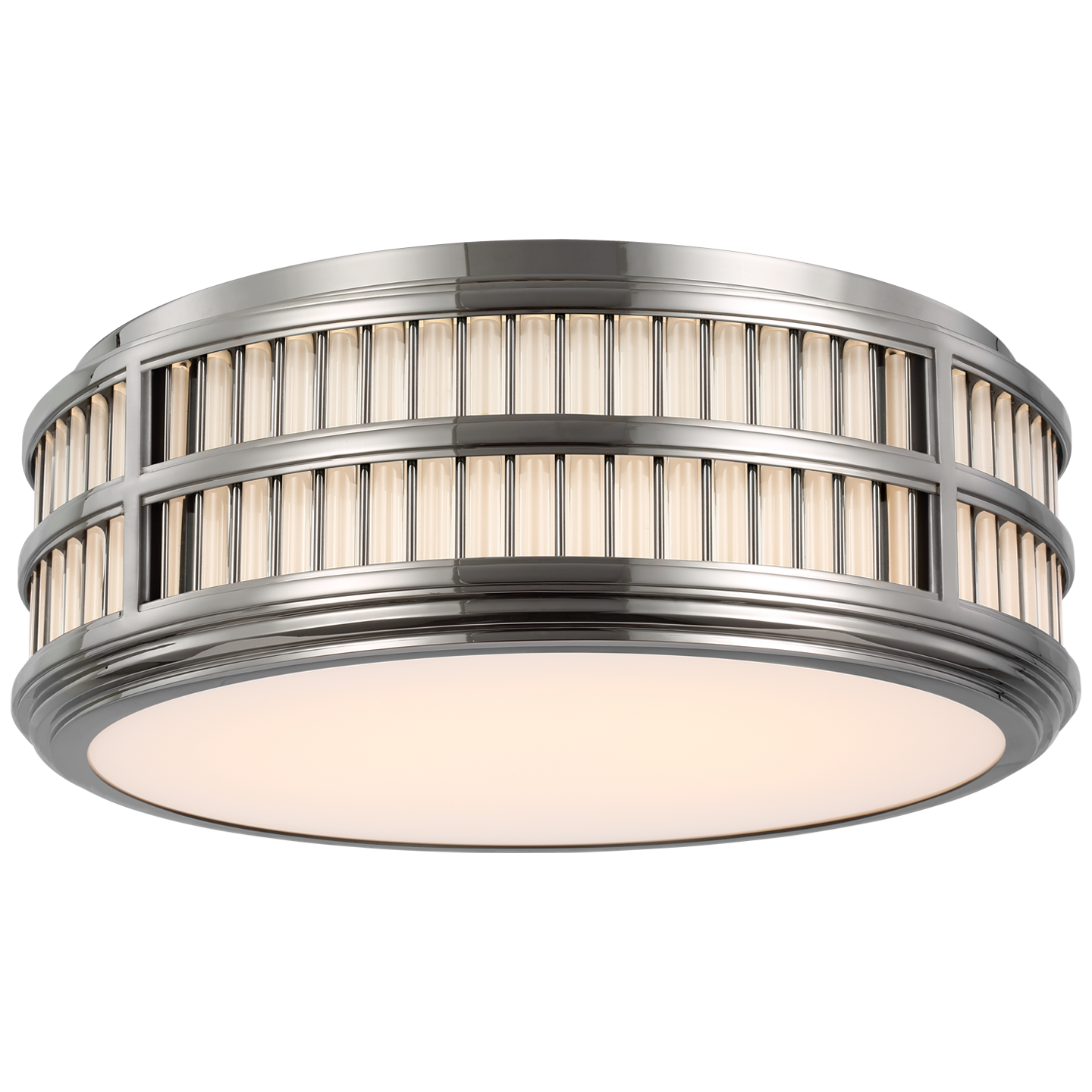 Perren 18" Flush Mount in Polished Nickel and Glass Rods