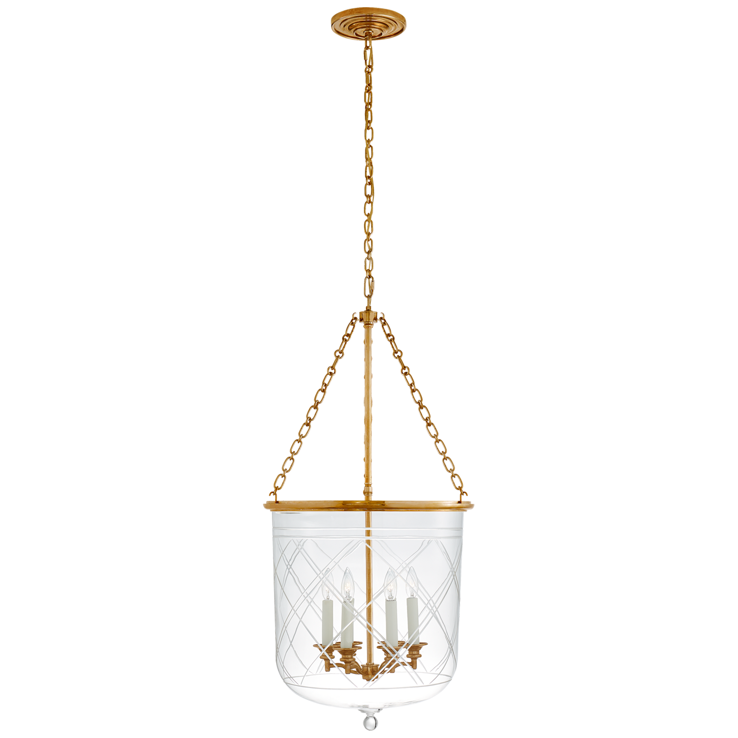 Cambridge Large Smoke Bell Lantern in Natural Brass with Clear Glass