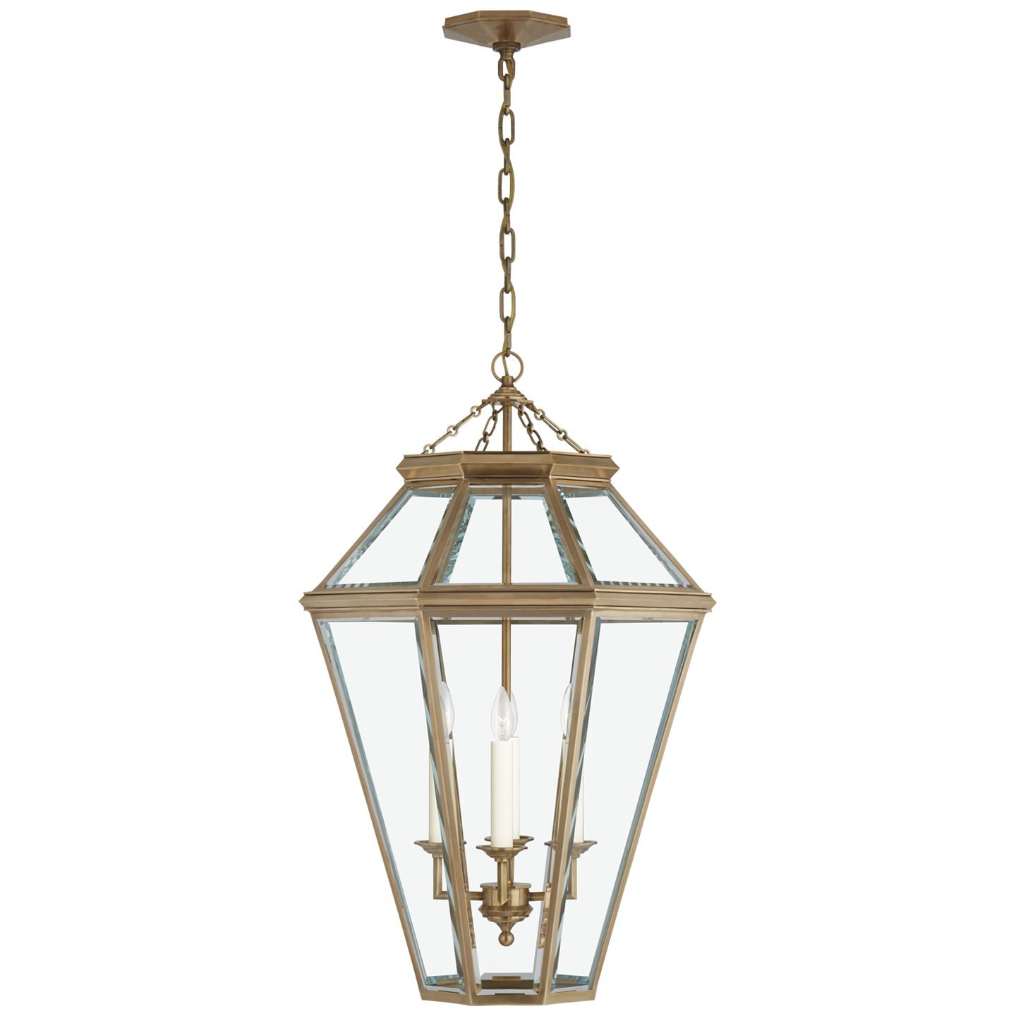 Edmund Medium Lantern in Natural Brass with Clear Beveled Glass