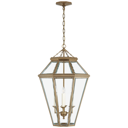 Edmund Medium Lantern in Natural Brass with Clear Beveled Glass