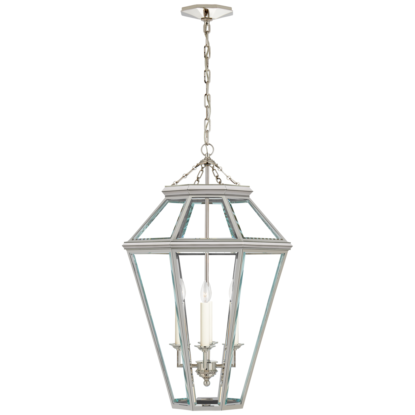 Edmund Medium Lantern in Polished Nickel with Clear Beveled Glass