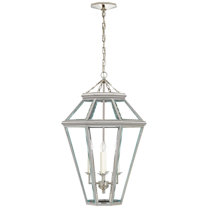 Edmund Medium Lantern in Polished Nickel with Clear Beveled Glass
