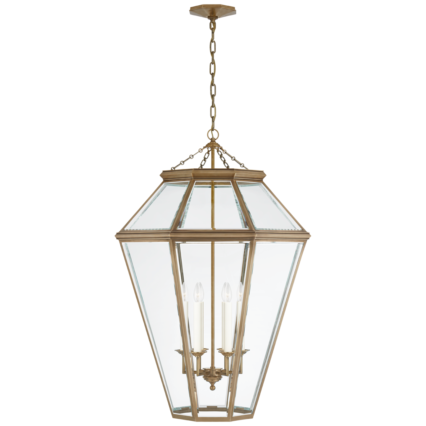 Edmund Large Lantern in Natural Brass with Clear Beveled Glass
