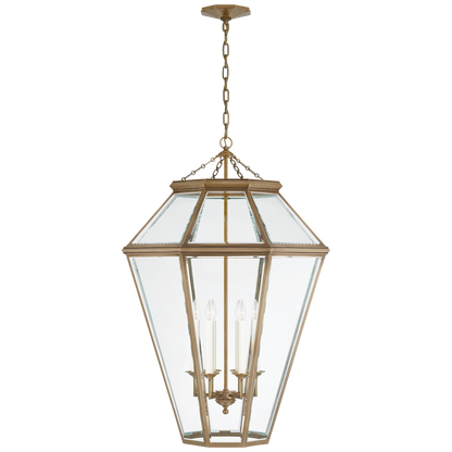 Edmund Large Lantern in Natural Brass with Clear Beveled Glass