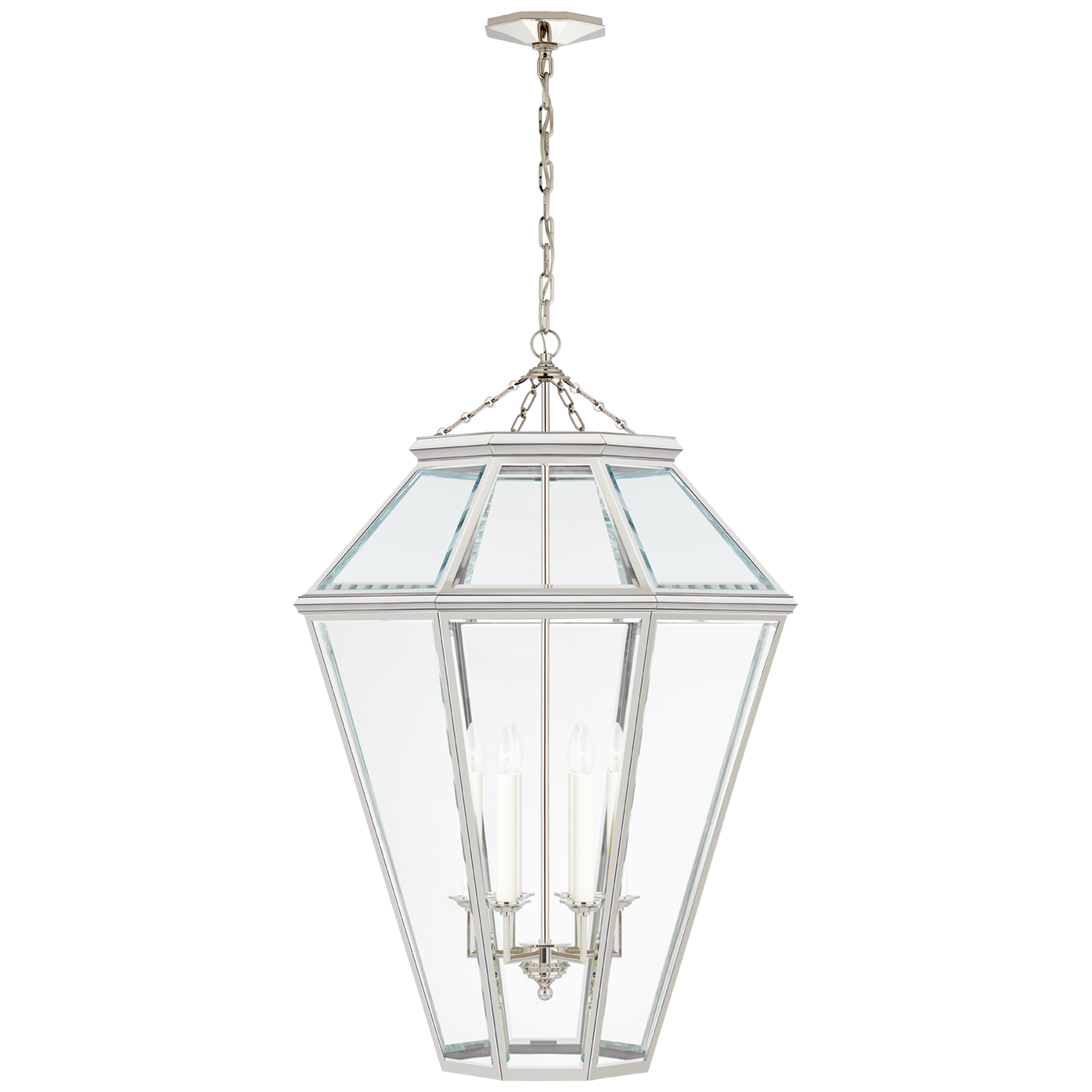 Edmund Large Lantern in Polished Nickel with Clear Beveled Glass