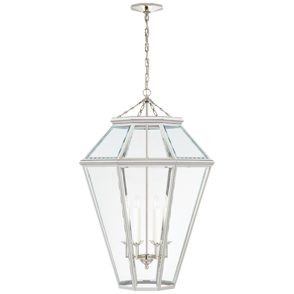 Edmund Large Lantern in Polished Nickel with Clear Beveled Glass