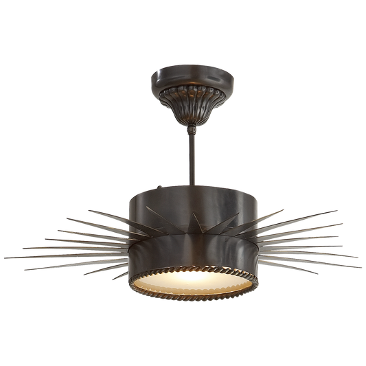 Soleil Medium Semi-Flush in Bronze with Frosted Glass