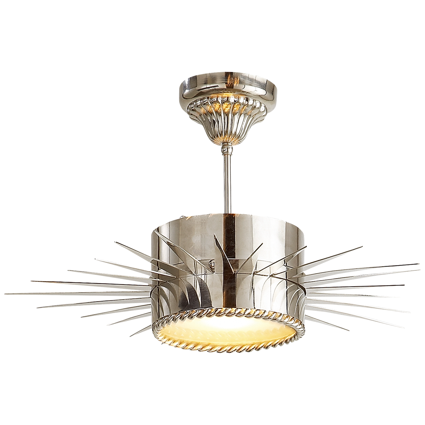 Soleil Medium Semi-Flush in Polished Nickel with Frosted Glass