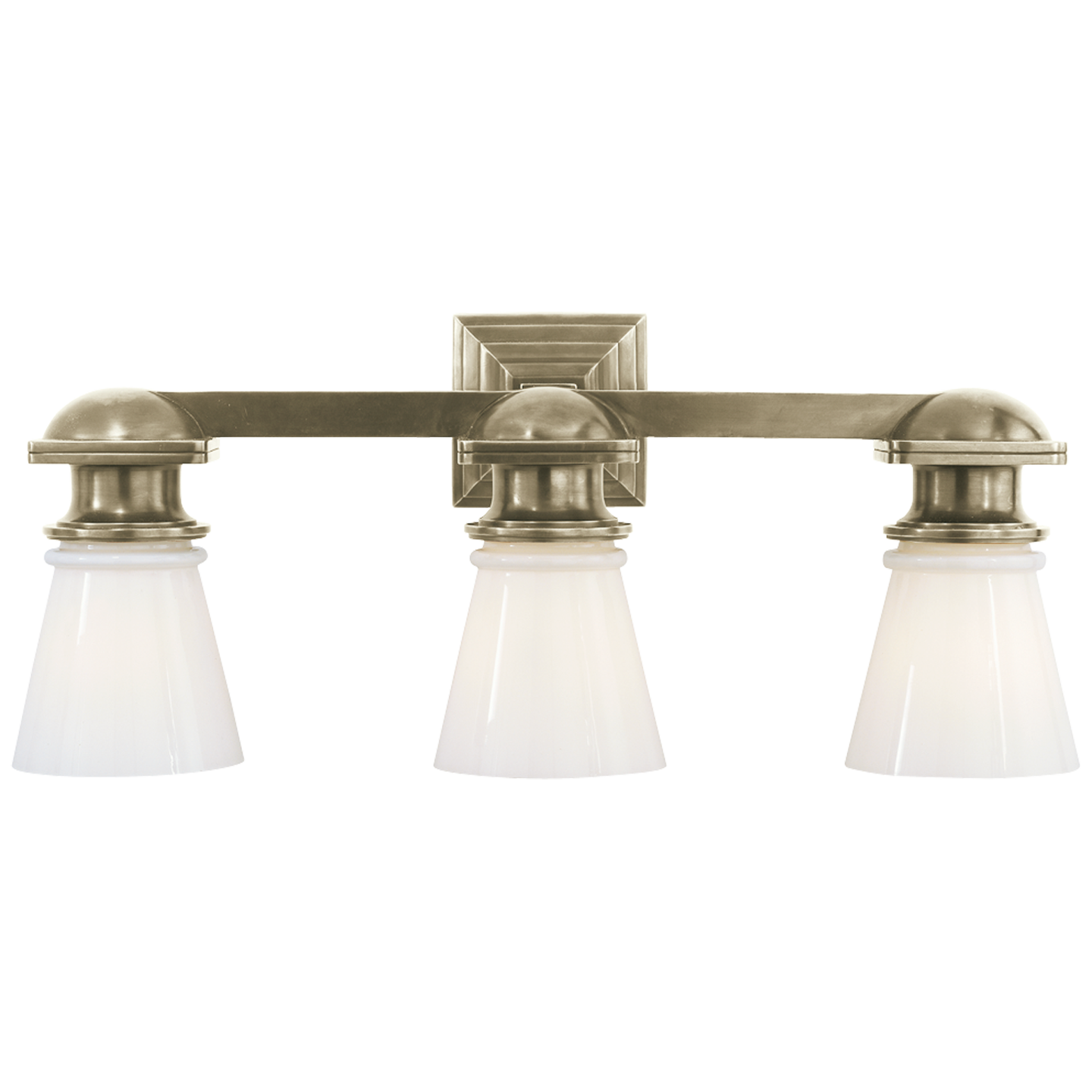 New York Subway Triple Light in Antique Nickel with White Glass