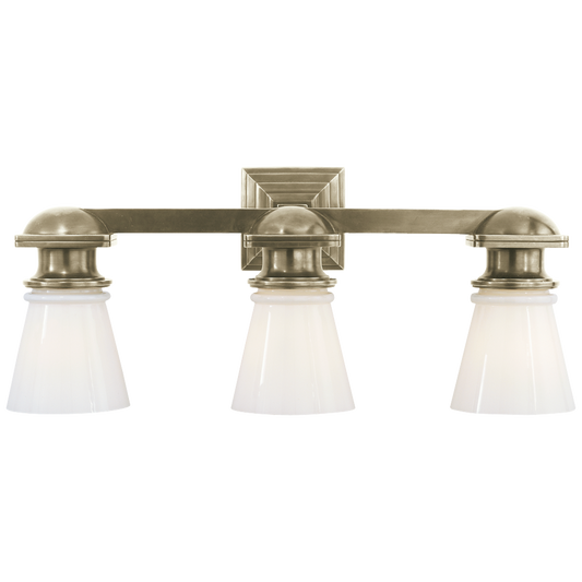 New York Subway Triple Light in Antique Nickel with White Glass