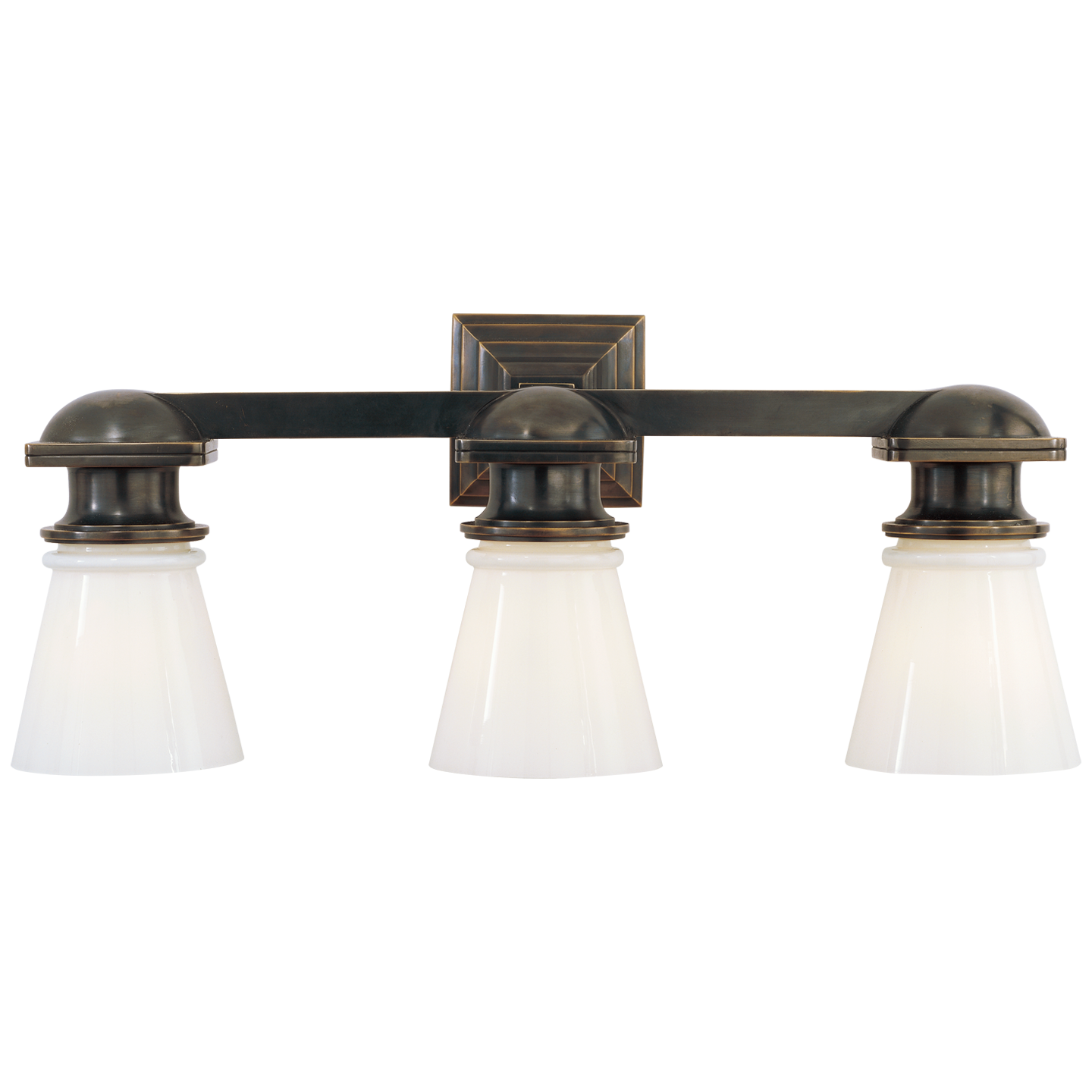New York Subway Triple Light in Bronze with White Glass