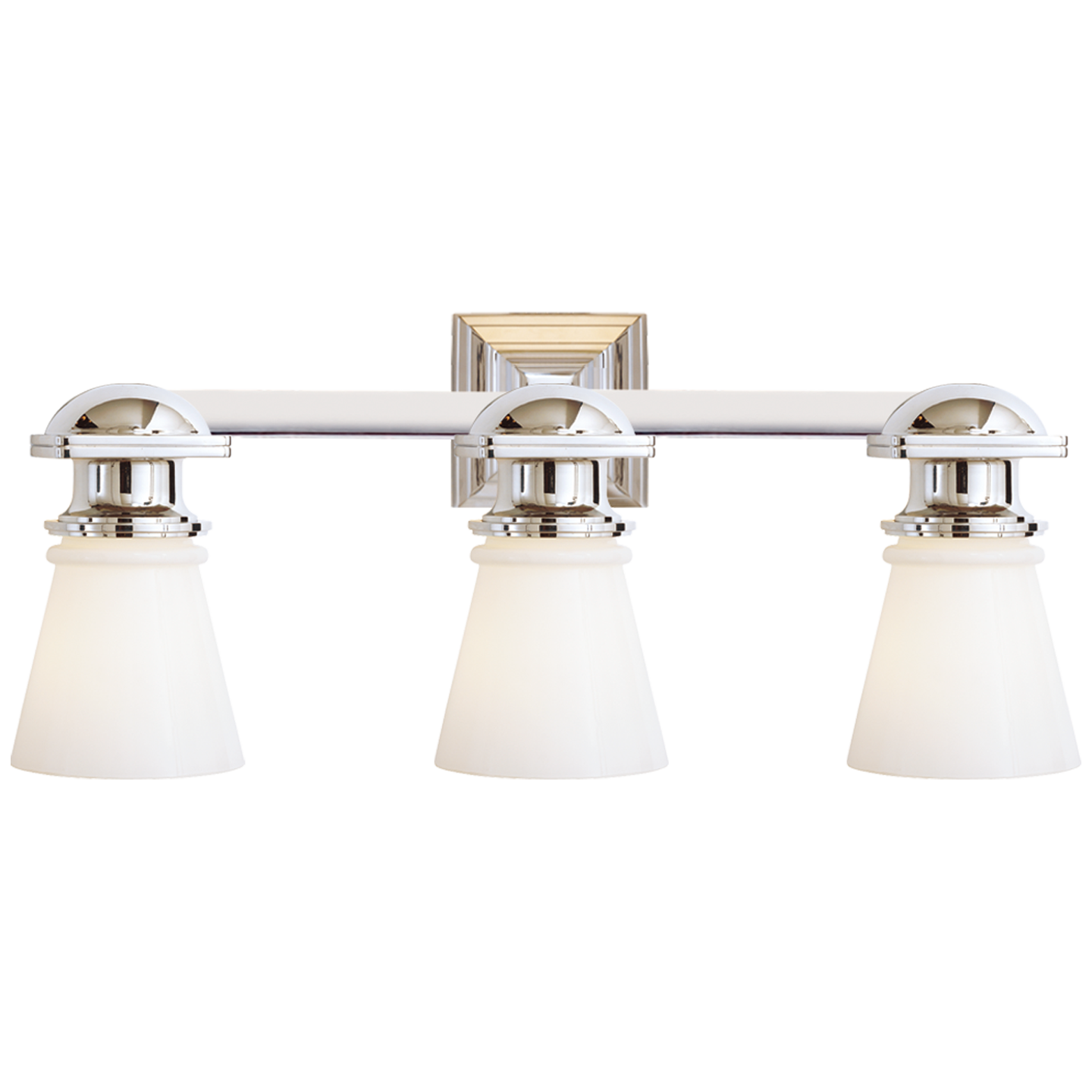 New York Subway Triple Light in Polished Nickel with White Glass