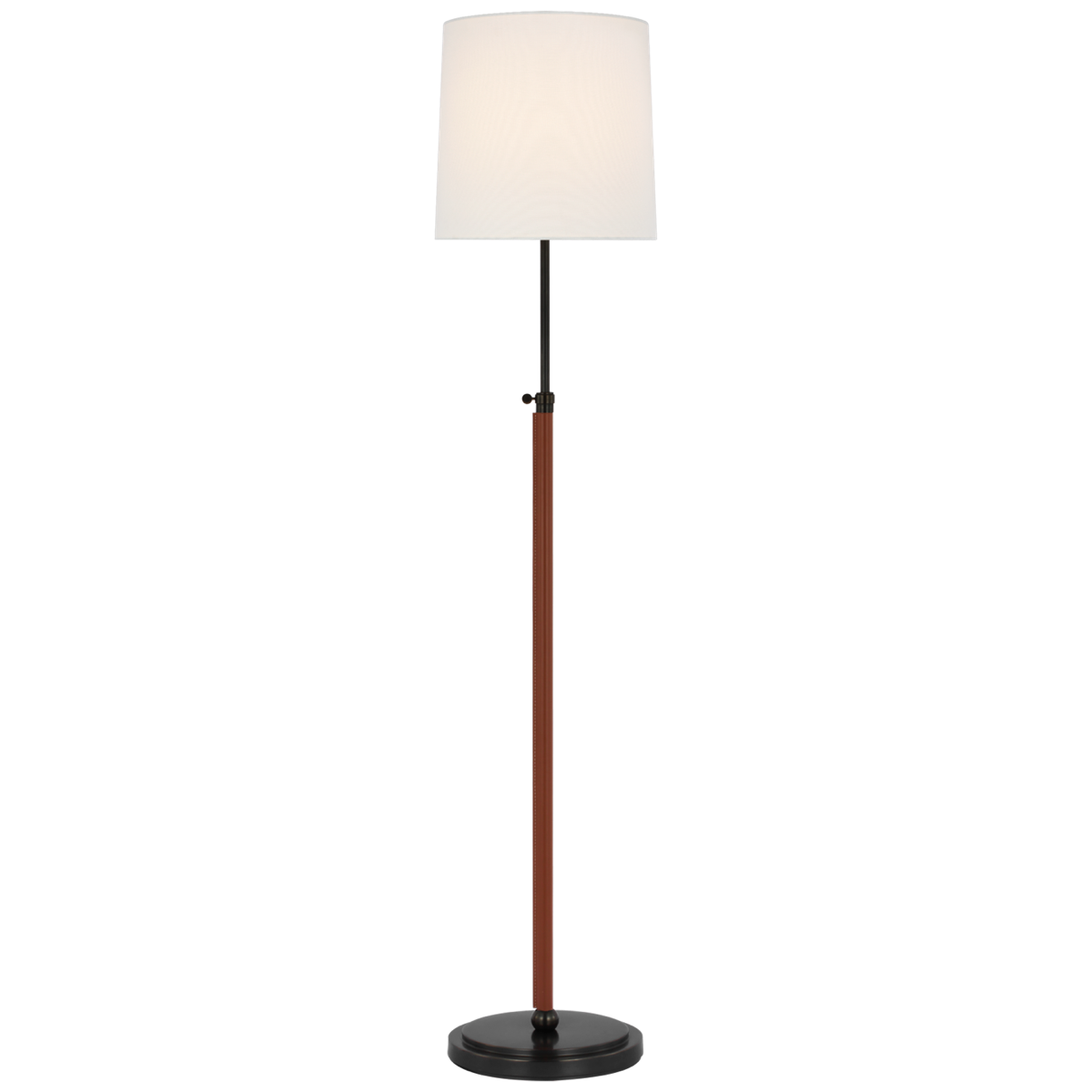 Bryant Wrapped Floor Lamp in Bronze and Saddle Leather with Linen Shade