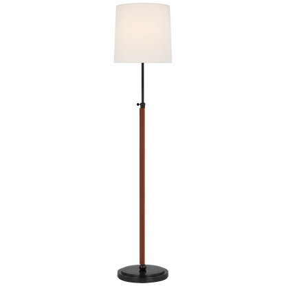 Bryant Wrapped Floor Lamp in Bronze and Saddle Leather with Linen Shade