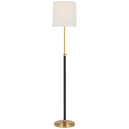 Bryant Wrapped Floor Lamp in Hand-Rubbed Antique Brass and Chocolate Leather with Linen Shade